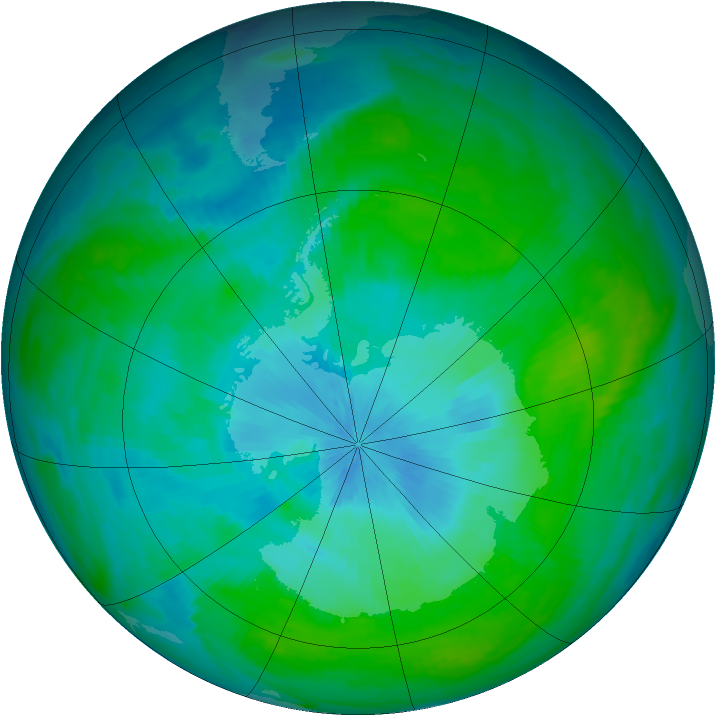 Antarctic ozone map for 13 February 1989